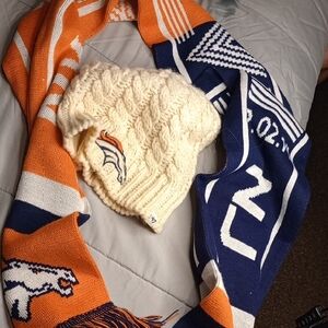 47 Brand Cream Knit Beanie and Orange-Blue Scarf Set